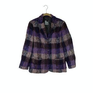 Gil Bret Blazer Mohair Blend Jacket Purple Plaid 3-Button Womens Size 38 US 8